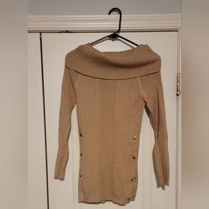 Gold cowlneck sweater with side buttons